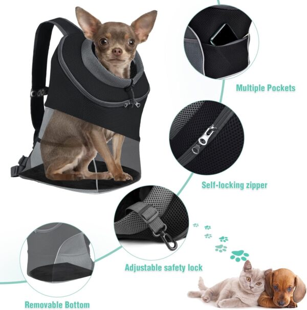 YUDODO Pet Dog Backpack Carrier with Storage Pockets Dog Front Pack for Small Dogs Cats Head Out Breathable Chihuahua Backpack for Hiking Cycling Walking (S(2-4.5lbs), Black) - Image 4