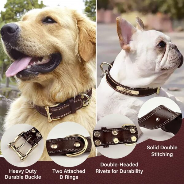 Personalized Custom Leather Dog Collar with Engravable Nameplate - Durable Name Tag Collar - Customizable Dog Collar - Comfortable ID Collars for Small, Medium, Large Dogs (X-Small) - Image 3