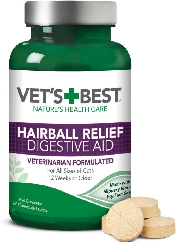 Vet’S Best Cat Hairball Relief Digestive Aid | Vet Formulated Hairball Support Remedy | Classic Chicken Flavor | 60 Chewable Tablets