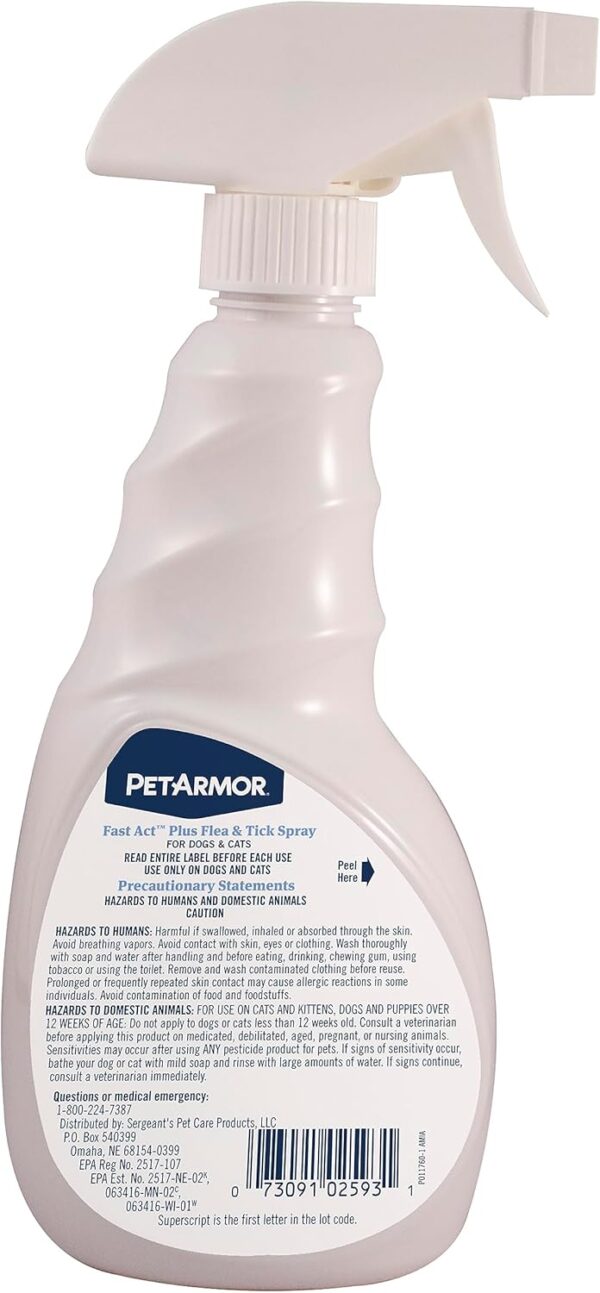 PetArmor Fastact Plus Flea and Tick Spray for Dogs and Cats 16 oz - Image 2