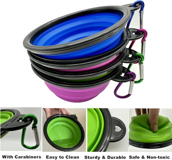 Collapsible Bowls Dog Pet Bowl, 4 Pack for Cats Dogs Travel Bowl Portable Foldable Pet Feeding Watering Dish Pet Supplies for Walking Parking Traveling Camping with 4 Carabiner Clip - Image 3