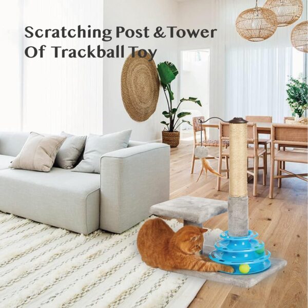 Tall Cat Scratching Post Kitten Sisal Scratcher Tree with Cat Tracks Toy Balls for Indoor Cats and Kittens - 25 inches - Image 5