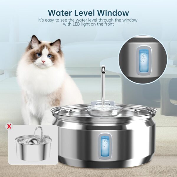 Cat Water Fountain,Yuzklic Cat Fountain Stainless Steel Water Bowl,3.2L/108oz Dog Drinking Dispenser Cat Feeding& Watering Supplies for Pets with 4 Filters & 2 Filter sponges - Image 3