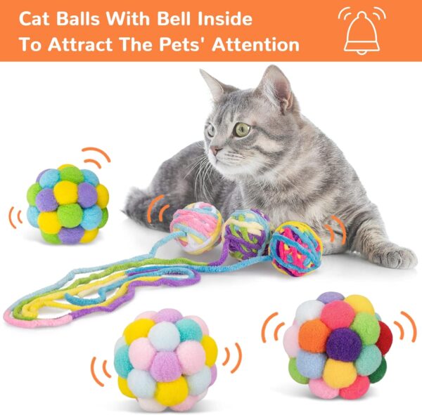 Retro Shaw Cat Toys Ball,6Pcs Woolen Cat Yarn Ball with Bell Inside,Interactive Teaser Wand Ball Toy for Indoor Kitten Cat,Safe Teeth Cleaning Cat Chew Toy,Cute & Funny Cat Ball Toy Fit for All Breeds - Image 2