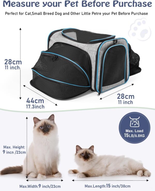 Siivton Cat Carrier,2 Sided Expandable Pet Carrier for Travel,Collapsible Soft-Sided Carriers with Removable Fleece Pad and Shoulder Straps,Airline Approved(17.5"x 11"x 11") - Image 2