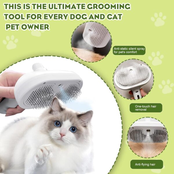 Cat Steam Brush, Pet Spray Comb Steaming Brush for Pets Remove Static Flying Hair Pet Grooming Brush Self Cleaning Pet Brush Suitable for Long and Short Hair Dogs Cats Rechargeable - Image 4