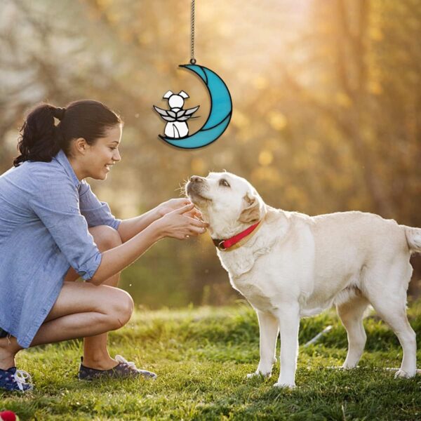 Hanging Dog Memorial Gifts for Loss of Dog, White Angel Dog on Moon Dog Acrylic Beverage Rememberance Suncatcher Ornaments Decor Window Wall Sympathy Gift for Dog Lover - Image 7