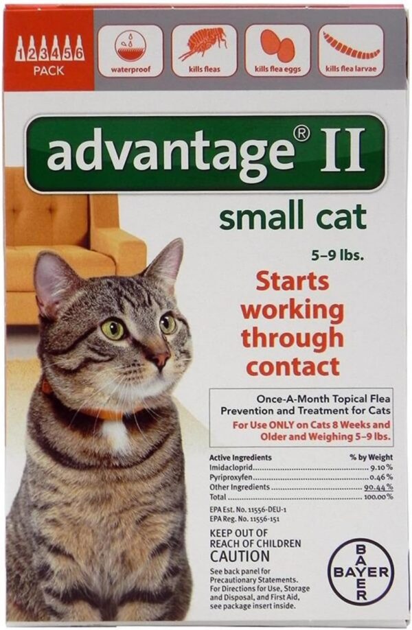 Advantage II Once-A-Month Topical Flea Treatment for Cats & Kittens up to 9 Lbs (6 Applications)