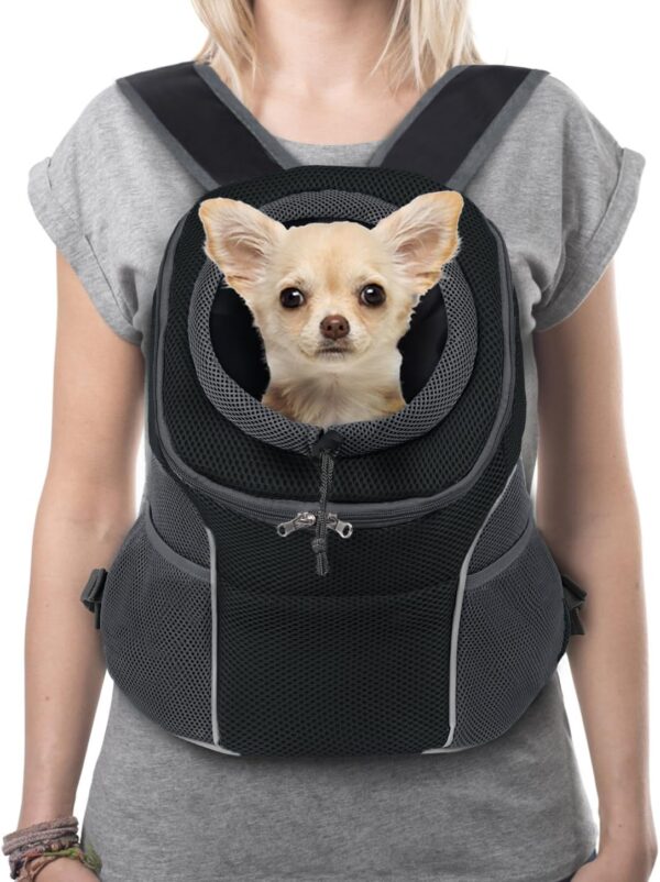 YUDODO Pet Dog Backpack Carrier with Storage Pockets Dog Front Pack for Small Dogs Cats Head Out Breathable Chihuahua Backpack for Hiking Cycling Walking (S(2-4.5lbs), Black)