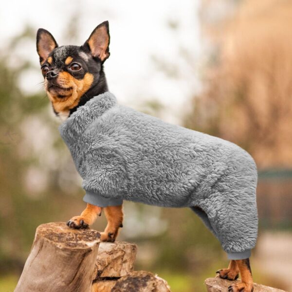 Idepet Velvet Dog Pajamas, Turtleneck Dog Sweater Fuzzy Plush Onesie Soft Cat Apparel Pet Clothes Winter Outfit Doggy Pjs Puppy Jumpsuit for Small Dogs Cats (Grey,XS) - Image 3