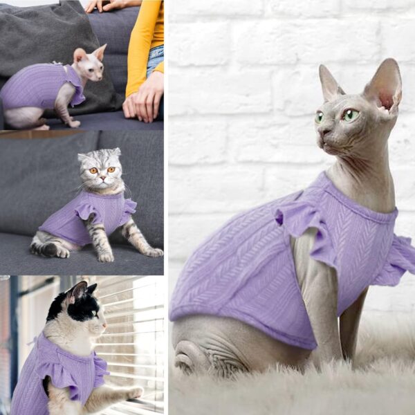 Bonaweite Sphynx Hairless Cat Shirts, Cotton Kitten T-Shirts Cat Vest Pet Clothes, Cute Breathable Cat Wear Devon Rex Gifts, Summer Hairless Cat's Clothes Pajamas Jumpsuit for All Season - Image 2