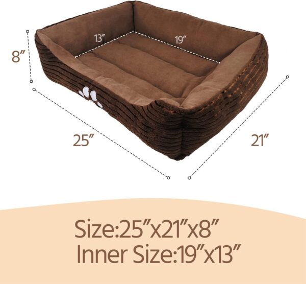 Long Rich HCT REC-005 Reversible Rectangle Pet Bed with Dog Paw Printing, Coffee, By Happycare Textiles, 25 by 21 inches - Image 3