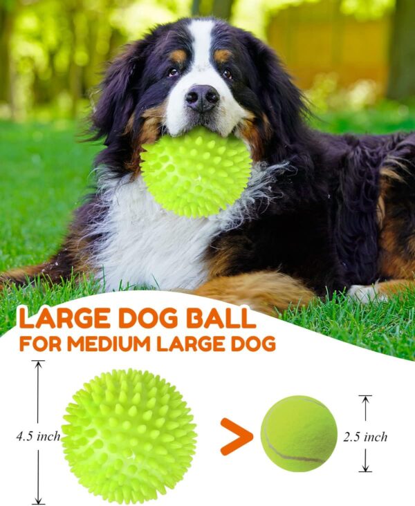 4.5” Heavy Duty Squeaky Dog Balls for Medium Large Dogs, Dog Toys for Aggressive Chewers, Spike Ball Toys for Clean Teeth and Training(2 Pack) - Image 2