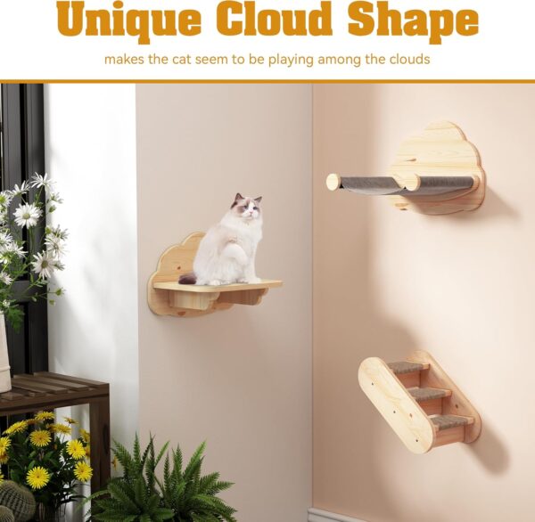 Wall Mounted Cat Furniture 3PCS Set, Solid Wood Cat Shelves and Perches for Wall Cat Hammock Cat Perches Cat Climbing Wall Steps Cat Ladder for Kitty & Kitten - Image 6