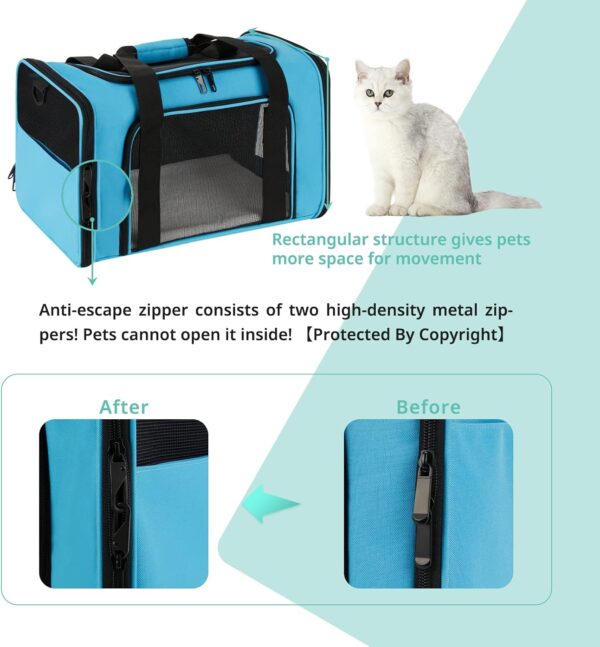 Cat Carrier Airline Approved Dog Carrier for Medium Dogs, Soft Side Cat Carriers for Small Cats under 15 with Upgrade Zippers, Collapsible Pet Carrier for Cat and Puppy (Medium-Blue) - Image 3