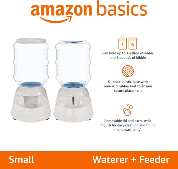 Amazon Basics Automatic Dog Cat Water Dispenser Gravity Feeder Set, Small, 6-Pound Food Capacity, 1-Gallon, Gray - Image 2