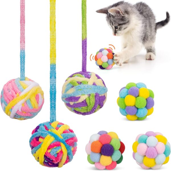 Retro Shaw Cat Toys Ball,6Pcs Woolen Cat Yarn Ball with Bell Inside,Interactive Teaser Wand Ball Toy for Indoor Kitten Cat,Safe Teeth Cleaning Cat Chew Toy,Cute & Funny Cat Ball Toy Fit for All Breeds