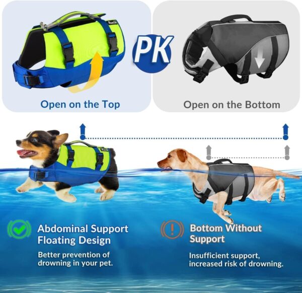 SlowTon Dog Life Jacket, Adjustable Ripstop Dog Life Vest with One Piece Belly Support Superior Buoyancy, Skin-Friendly Neoprene Pet Safety Flotation Vest for Swimming Boating Pool Beach(Yellow,XXS) - Image 3