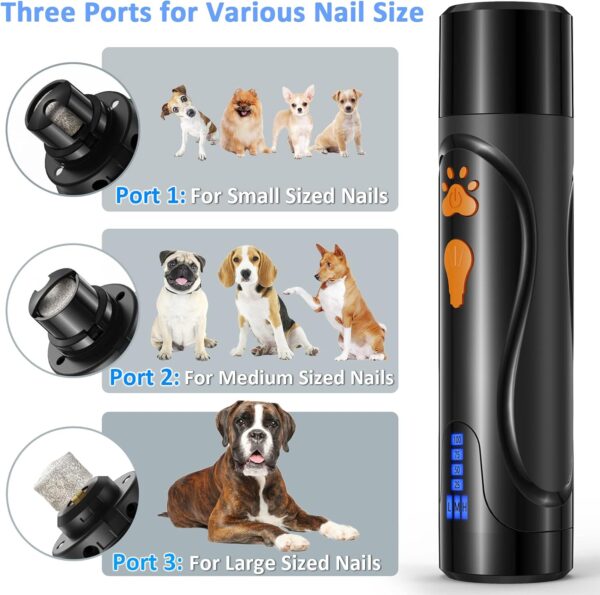 Dog Nail Grinder, Dog Nail Trimmers and Clippers Kit, Super Quiet Electric Pet Nail Grinder, Rechargeable, for Small Large Dogs & Cats Toenail & Claw Grooming,3 Speeds, Dual Lights, 2 Grinding Wheels - Image 5