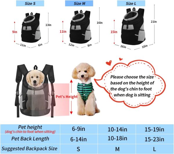 Dog Backpack Carrier, Front Chest Carrier for Small Dogs, Pet Carrying Bag for Travel Hiking Cycling Outdoor Black M - Image 6