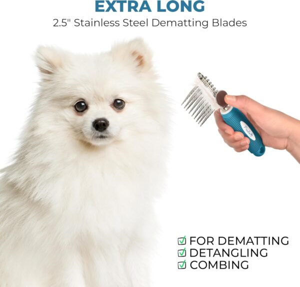 Poodle Pet Dematting Fur Rake Comb Brush Tool - Dog and Cat Comb with Long 2.5 Inches Steel Safety Blades for Detangling Matted or Knotted Undercoat Hair (Blue, Dematting Comb) - Image 6