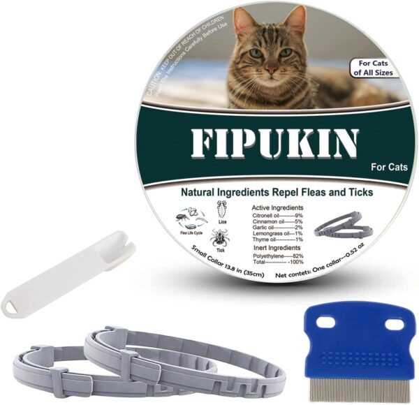 Natural Ingredients Flea Repellent Collar for Cats, Safe and Effective Flea and Tick Collar, Waterproof, 2*8 Months Protection, Free Comb and Tick Removal Tool, One Size Fits All, 13.8 Inches, 2-Pack