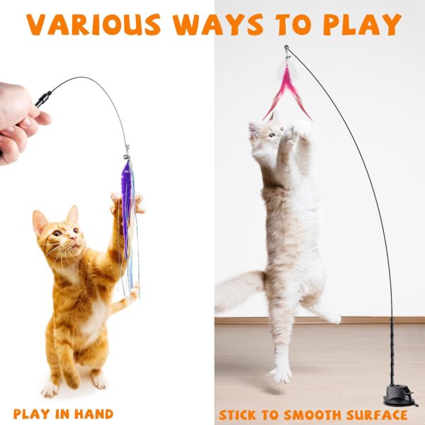 JXFUKAL Cat Feather Toys, Interactive Toy with Super Suction Cup, 2PCS Springy Cat Wand & 5PCS Teaser Refills Replacement with Bells, Kitten Toys Cat Spring String Toy Accessories - Image 4