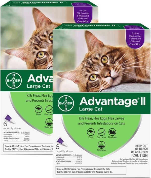 Bayer Advantage II Flea Prevention for Large Cats 6 Doses, 6 Months Supply 2 Pack Bundle