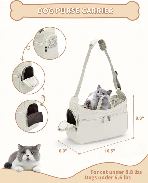 Pet Carrier Cat Bag Outdoor Portable Warm Breathable Small Body Dog Bag Tote Lightweight Cotton Dog Carrier Pet Crossbody Bag Airline Approved, Up to 9 lbs, Cream - Image 2