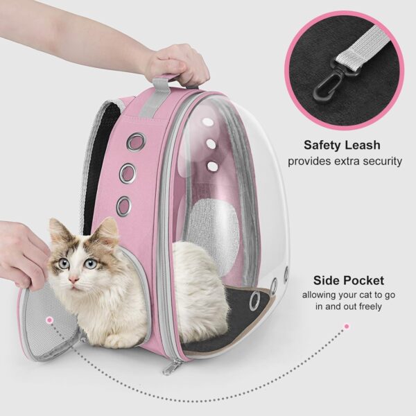 Cat Carrier Backpack Portable Pet Travel Solution Pet Carrier Dog Carrier Backpack Bag Space Capsule for Small Medium Cat Puppy Dog Travel Hiking Walking Camping Up to 17Lb (Pink) - Image 3