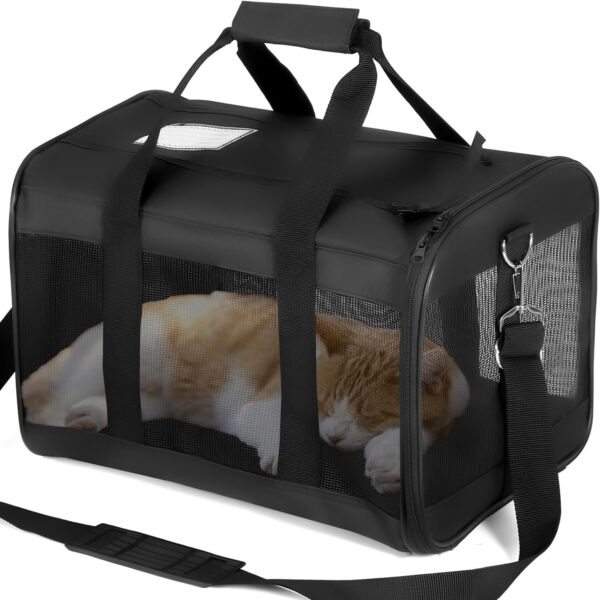 Comfort Carrier-Portable & Breathable Soft-Sided Cat Carrier with Fleece Pad, Lightweight, Collapsible, Robust & Safe Pet Travel Bag with Pockets-Perfect for Vet Visits, Airplane & Car Travel