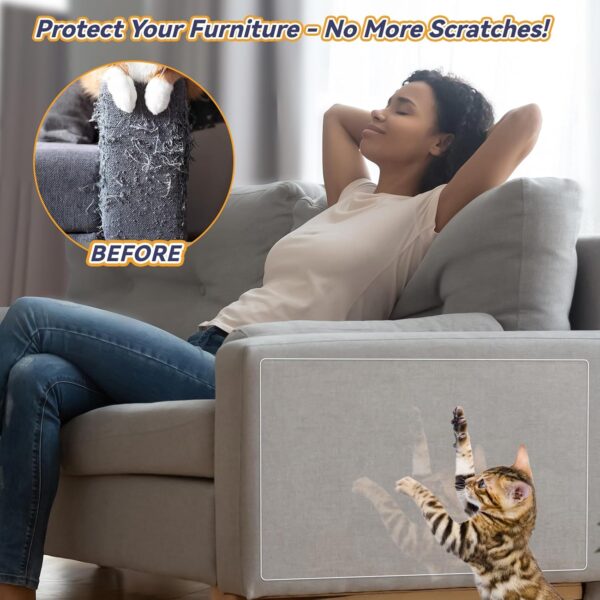 Double Thick Cat Scratch Furniture Protector - Fldofaves 6Pcs Anti Scratch Furniture Protector with 30 Pins, Clear Couch Protector from cat Claws for Couch and Fabric. - Image 2