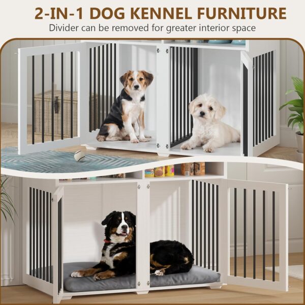 41 inch Dog Crate Furniture, Farmhouse Dog Kennel Indoor with Divider & Shelf Storage, Wooden Indoor Dog Crate for 2 dogs, Decorative Pet Crate End Table for Large Dogs, White - Image 4