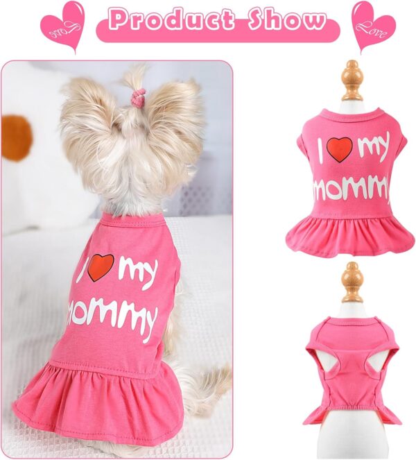 Dog Dress, Dog Clothes for Small Dogs Girl Cute I Love My Mom/Dad Pink Dog Dresses Breathable Pet Spring Summer Clothes Puppy Cat Outfits for Valentines Day - Image 3