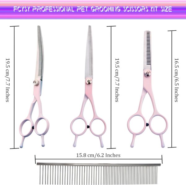 Dog Grooming Scissors Kit, Fcysy Professional Dog Trimming Scissors Set, Hair Cutting Scissors for Pet Dog Cat Grooming at Home, Curved Dog Scissors Pet Thinning Shears, Pet Grooming Supplies - Image 2