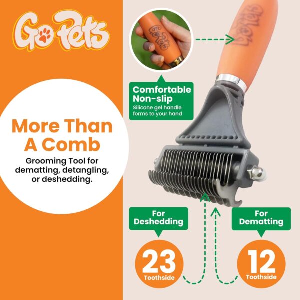 GoPets 2-Sided Dematting Comb - Professional Grooming Rake for Cats & Dogs, Long Hair Deshedding Tool, Undercoat Brush - for Matted & Long-Haired Pets - Image 4