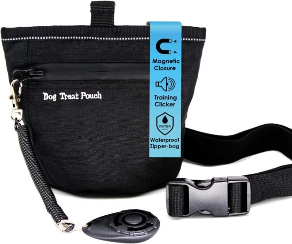 Dog Treats Training Pouch, Magnetic Closure Dog Treat Bag with Training Clicker, Doggie Puppy Snack Reward Bags Bait Pouches Dog Treat Carrier Holder with Waist Belt