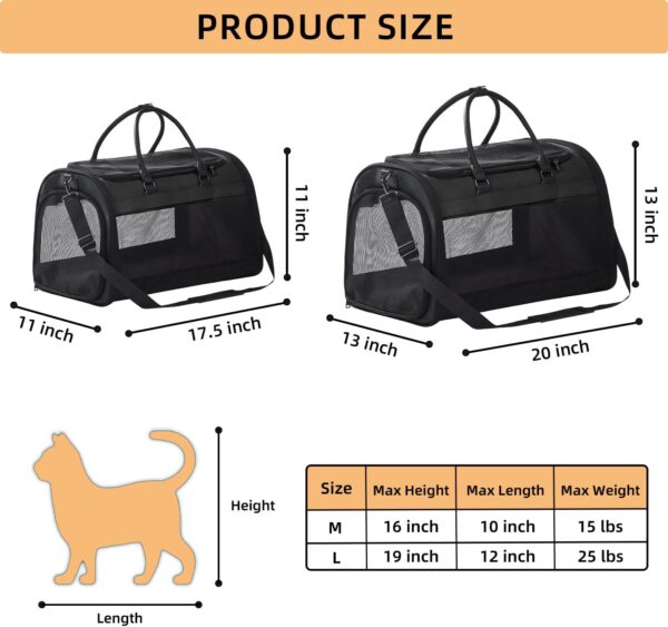 PET MARVEL Cat Carrier Soft Sided for Small Medium Cats Puppy up to 15 Lbs, Airline Approved Mesh Pet Travel Bag, Breathable Bite-Resistant Fabric with Removable Washable Mat - Image 2