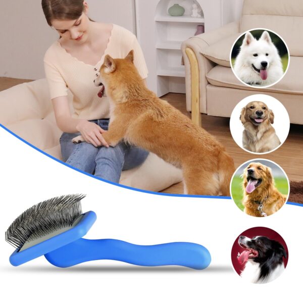 Dog Slicker Brush For Grooming Pet Hair,Best Doodle Brush,Best Dog Brush,Long Haired Brush For Dogs(Poodles,Goldendoodles,Labradoodles),Long Pin Brush For Dematting,Large Size(Blue) - Image 9