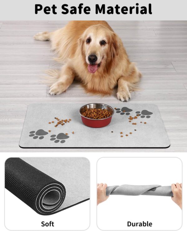 Cat & Dog Feeding Mat for Food and Water Bowl, Absorbent-No Stains Quick Dry Dog Water Bowl Dispenser Mat, with Waterproof-Anti-Slip Rubber Backing Pet Placemat for Messy Drinkers, Light Grey-16"x24" - Image 7