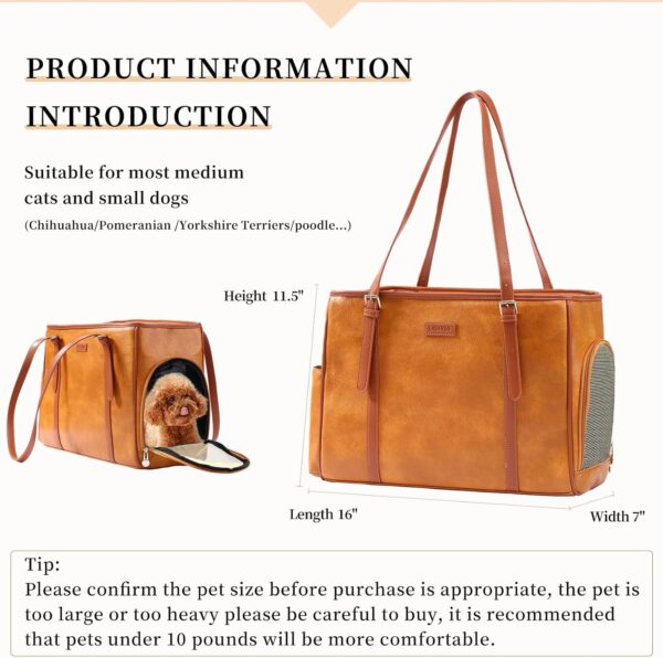 Fashion Dog purse Pet Carrier Leather Bag for Small Dogs Cats Puppy, Portable Tote Bag Airline Approved Soft-Sided Carriers (Brown) - Image 2