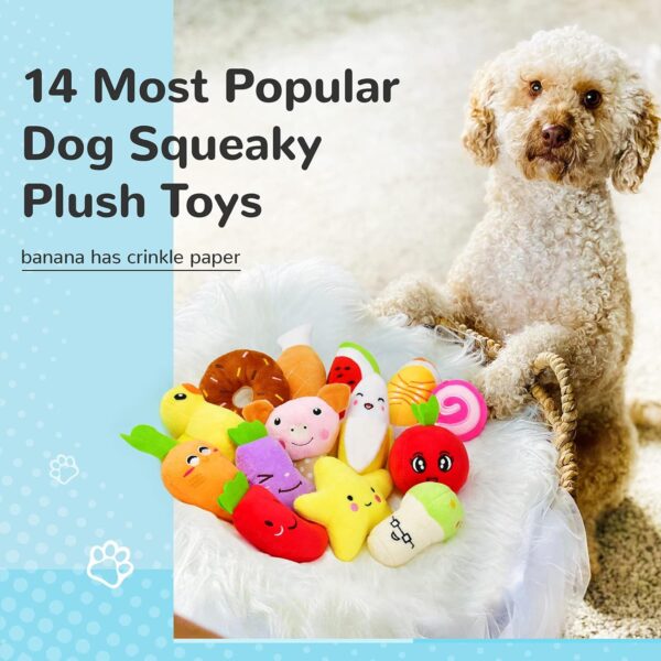 LEGEND SANDY 14 Pack Dog Squeaky Toys Cute Stuffed Plush Fruits Snacks and Vegetables Dog Toys for Puppy Small Medium Dog Pets - Image 2