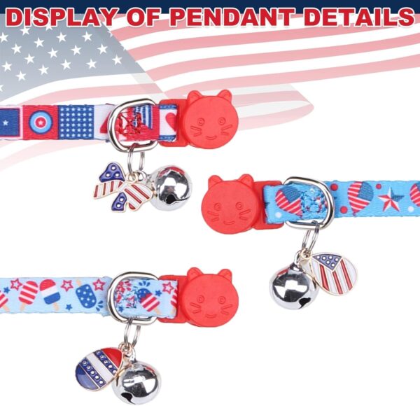 Breakaway Cat Collars with Bell & Cute Pendants - 3 Pack American Flag Adjustable Safety Kitten Collars for Girl Boy Cats Puppy and Small Pets - Image 4