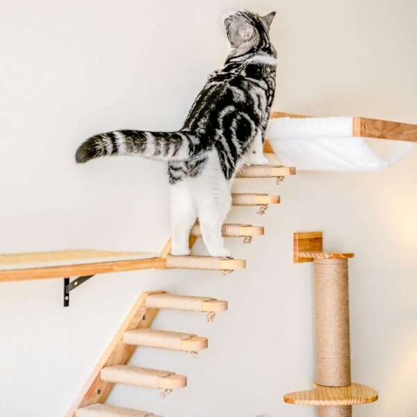 FUKUMARU Cat Climbing Shelf Wall Mounted, Four Step Cat Stairway with Jute Scratching for Cats Perch Platform Supplies - Image 8