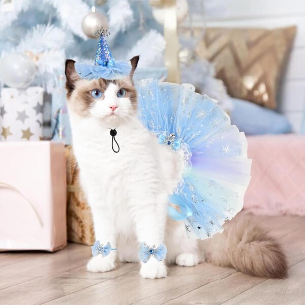 Cat Birthday Princess Costume for Cat Kitten Crown Hat Tutu Skirt Cat Princess Hat Cat Bandana Halloween Small Pet Outfit for Cats Kittens L - Image 4