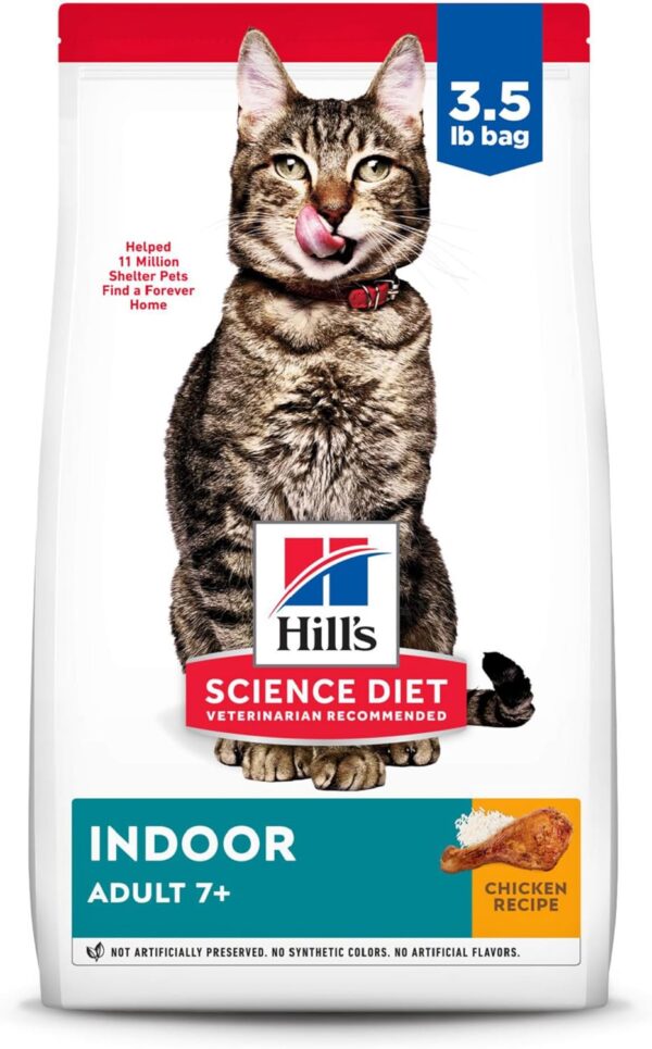 Hill's Science Diet Indoor, Senior Adult 7+, Easy Litter Box Cleanup, Dry Cat Food, Chicken Recipe, 3.5 lb Bag