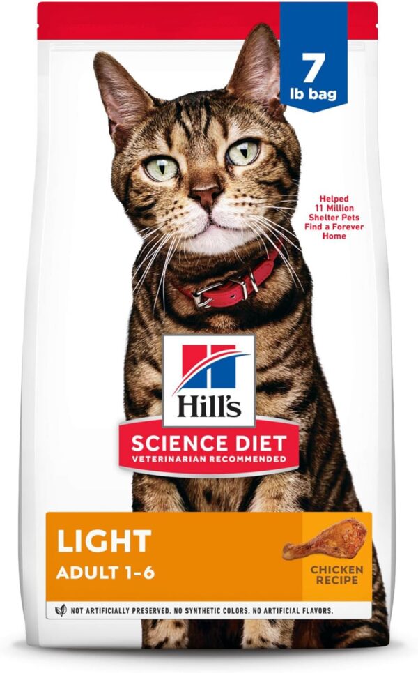 Hill's Science Diet Light, Adult 1-6, Weight Management Support, Dry Cat Food, Chicken Recipe, 7 lb Bag