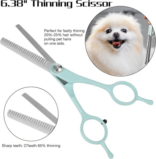 Professional Dog Grooming Scissors Set, 4 in 1 Dog Grooming Scissors Kit, Curved Dog Scissors Pet Thinning Shears, Pet Grooming Supplies, Blue - Image 3