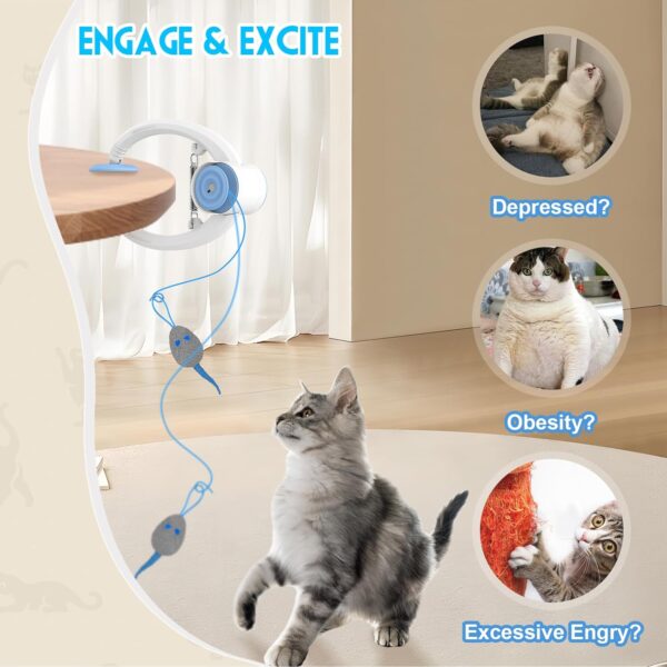 Cat Toy Interactive for Indoor Cats, Smart USB Rechargeable Door Hanging Automatic Retractable Kitten Toys, Teaser Electronic Self Play Feather Cat String Toys Attached with 3 Catnip Mice White - Image 8