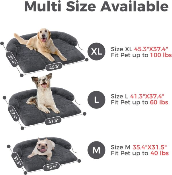 Calming Dog Bed for Large Sized Dog, Dog Couch Bed Cover Washable- Fluffy Plush Dog Mat for Furniture Protector for Dogs Up to 100 Lbs,Dark Grey - Image 2